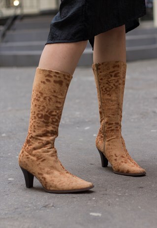 VINTAGE COWGIRL CHEETAH SUEDE HIGH BOOTS