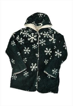 Vintage Jacket Retro Snowflake Pattern Green Ladies Medium