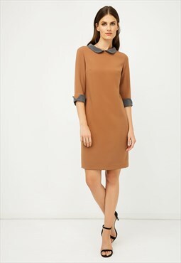 Straight Winter Dress with Contrast Peter Pan collar