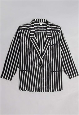 Black and white '80s vertically striped lightweight jacket