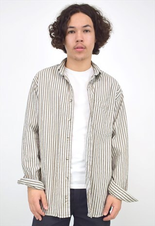 VINTAGE 90'S BEIGE & WHITE STRIPED SHIRT