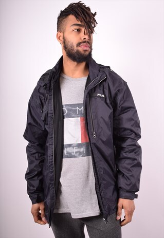 FILA MENS VINTAGE WINDBREAKER JACKET MEDIUM BLACK 90'S