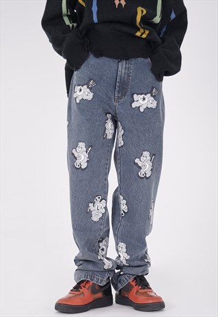 CARE BEARS APPLIQUE JEANS TEDDY PREMIUM DENIM OVERALLS BLUE