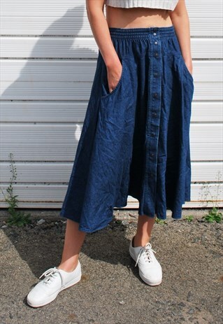 VINTAGE 90S BLUE DENIM MIDI SKIRT
