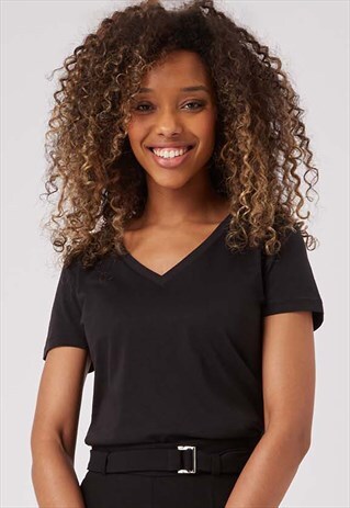 WOMEN'S BLACK V-NECK TEE IN SOFT ORGANIC COTTON