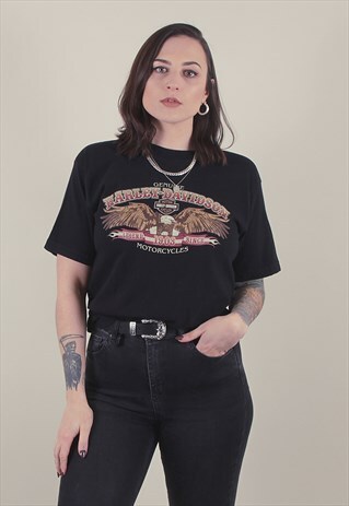 VINTAGE BLACK HARLEY DAVIDSON BIKER T-SHIRT /A1041