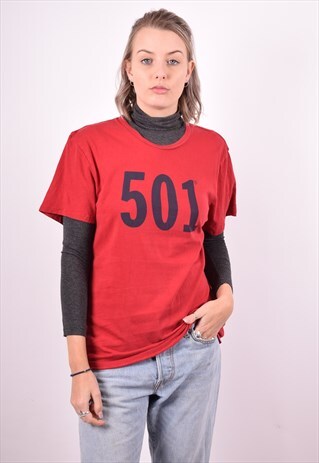 LEVI'S WOMENS VINTAGE T-SHIRT TOP MEDIUM RED 90'S