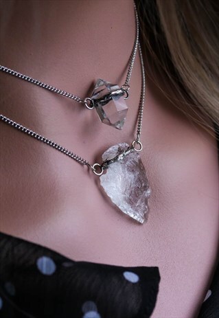 CLEAR QUARTZ CRYSTAL SILVER THORN ARROWHEAD NECKLACE