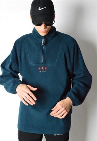 VINTAGE 90S DARK GREEN 1/3 ZIPPER FLEECE JUMPER