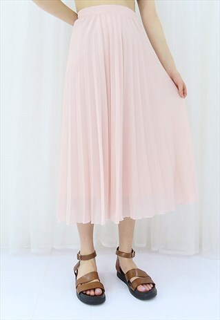 80S VINTAGE PINK PLEATED MIDI SKIRT (SIZE L-XL)