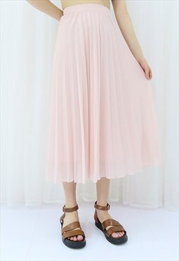 80s Vintage Pink Pleated Midi Skirt (Size L-XL)