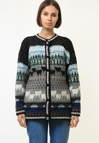 VINTAGE 70S SHEEP SCENE COUNTRYSIDE FARM SWEATER JUMPER 4413