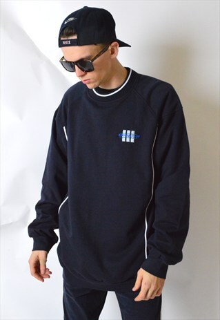 VINTAGE 90S NAVY BLUE ALMOST BLACK EMBROIDERED SWEATSHIRT