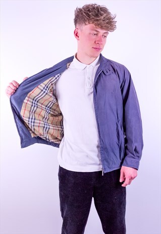 VINTAGE BURBERRY NOVA CHECK HARRINGTON JACKET IN BLUE