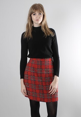 VINTAGE 80S RED TARTAN MINI SKIRT
