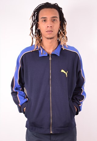 PUMA MENS VINTAGE TRACKSUIT TOP JACKET XL NAVY BLUE 90S