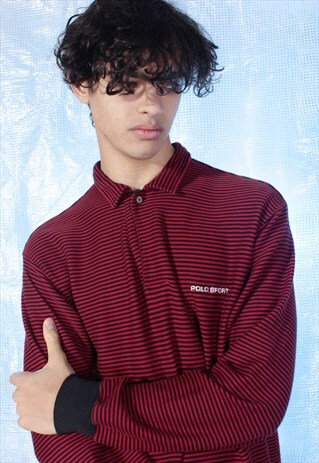 VINTAGE RALPH LAUREN POLO SPORT RED AND BLACK POLO SHIRT