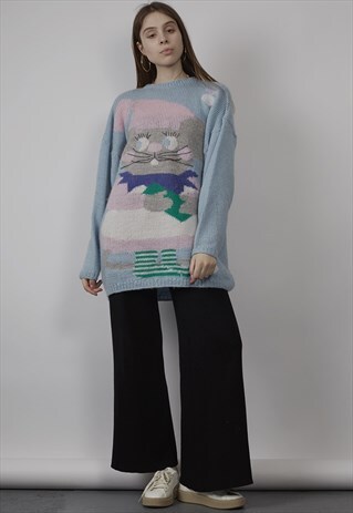 VINTAGE 80'S OVERSIZED MOUSE BABY BLUE MOHAIR JUMPER