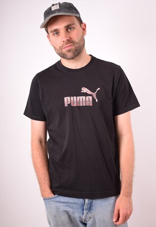 PUMA MENS VINTAGE T-SHIRT TOP LARGE BLACK 90S