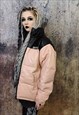 FAUX LEATHER CONTRAST BOMBER JACKET IN PASTEL PINK