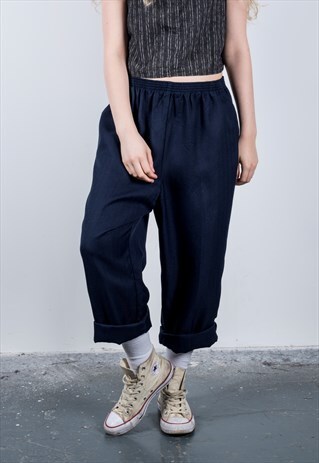 VINTAGE 1990S NAVY BLUE HIGH-WAISTED TROUSERS
