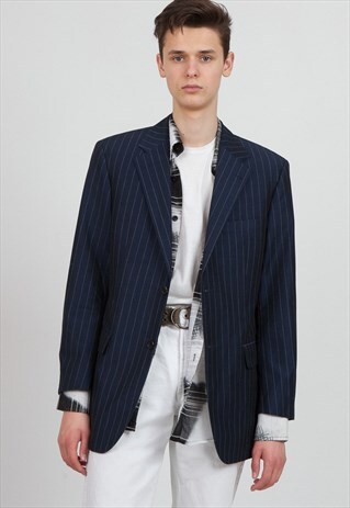 VINTAGE NAVY HUGO BOSS STRIPED BLAZER JACKET