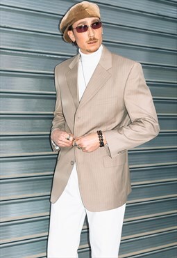 Vintage 90s Glossy Beige Cream Classic Street Blazer Suit 