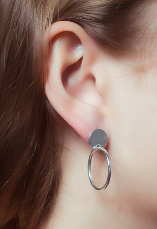 HAMMERED CIRCLE HOOP EARRINGS STERLING SILVER