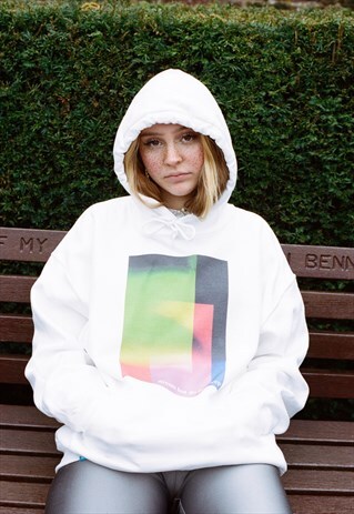 HOODIE IN WHITE WITH LIGHT LEAK SOFT FEEL PRINT