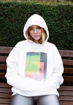 Hoodie In White With Light Leak Soft Feel Print