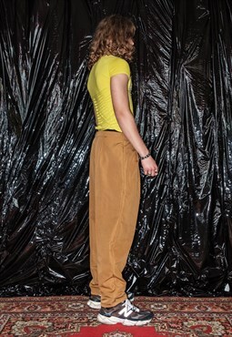 90's Vintage skater fit silky trousers in tortilla brown