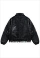  FAUX LEATHER AVIATOR JACKET ETHNIC PATTERN PU BOMBER BLACK