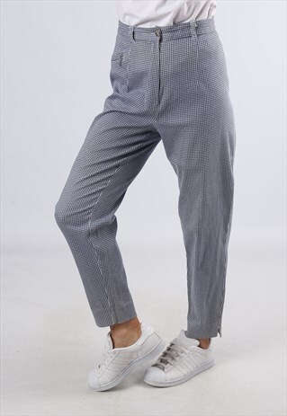 HIGH WAISTED TROUSERS CHECKED WIDE TAPERED UK 10 (9J2E)