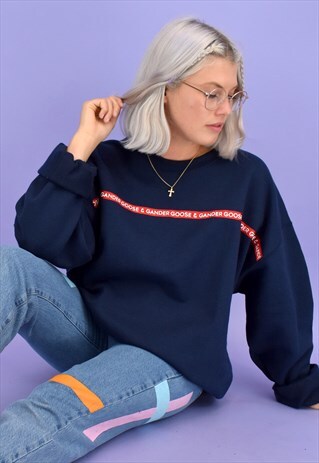 G&G UNISEX NAVY WRITING RIBBON SWEAT