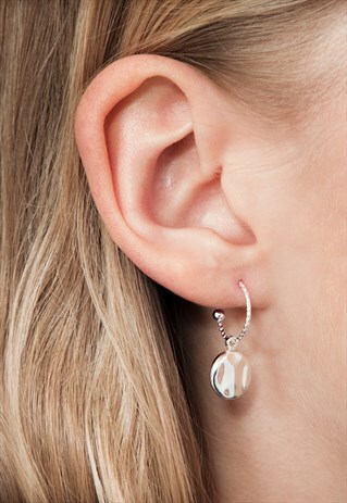 HAMMERED MEDAL HOOP EARRINGS STERLING SILVER