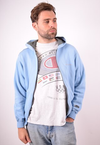 CHAMPION MENS VINTAGE HOODIE JACKET MEDIUM BLUE 90S