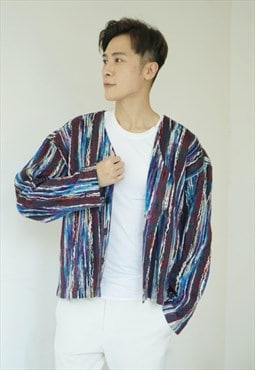 MEN'S Retro V-neck colorful striped jacket