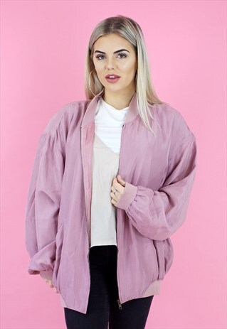 90S NUDE PINK SILK OVERSIZED BOMBER JACKET