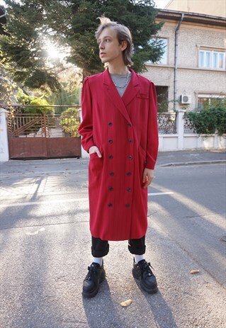 90S VINTAGE DOUBLE BRESTED FUCHSIA LONG COAT