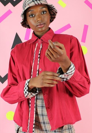 VINTAGE 90S BURBERRY SHIRT IN PINK WITH TARTAN CHECK PLAID
