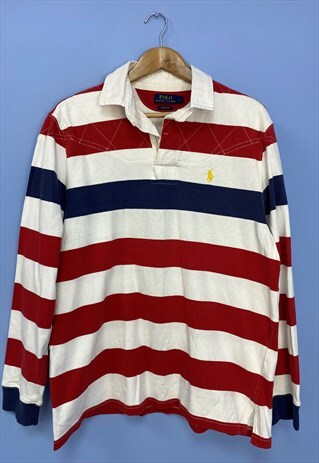 00S POLO RALPH LAUREN RUGBY SHIRT RED WHITE NAVY STRIPE