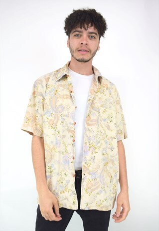 VINTAGE 90'S BEIGE PAISLEY PRINTED FESTIVAL SHIRT
