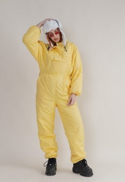 Vintage 80s Yellow Padded Snow Suit, Full Winter Suit M