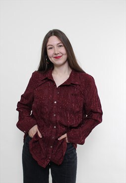 Vintage 90s leopard blouse, red loose button up blouse