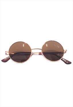  Brown & Rose Gold Round Sunglasses