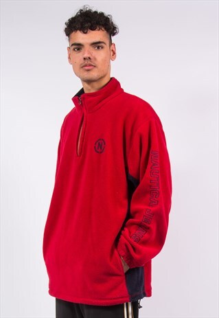 NAUTICA 1/4 ZIP FLEECE JACKET SPELL OUT SLEEVE