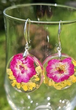 Handmade dried flower crystal  earrings