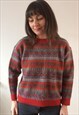 Vintage 80s Red & Grey Fair isle knit Jumper