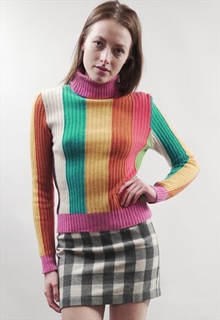 VINTAGE 90'S BENETTON BLOCK COLOUR ROLL NECK JUMPER