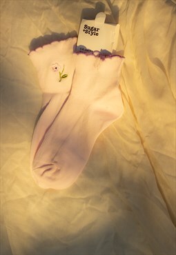 Pink Frill Top Flower Socks